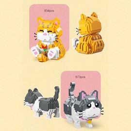 Juego de construcción de gatos grises para mascotas, micro bloques de construcción para gatos, lindo juego de bloques de construcción micro mini