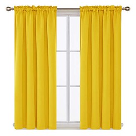 Deconovo Room Darkening Blackout Curtains Solid Color Curtains Thermal Insulated Curtain Rod Pocket Window Curtain for Kids Room 42Wx63L Inch Mellow Yellow 2 Panels