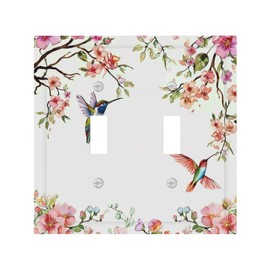 CZRPKEN Vibrant Hummingbirds & Florals Light Switch Cover Plate Colorful Botanical Nature Double Toggle Decorative Wall Plate 2 Gang Dual Switchplate Electrical Faceplate Spring Sunroom Decor