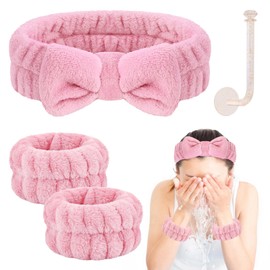 CERETIA Face Wash Headband Set with Microfiber Wristbands and Holder - Absorbent Spa Wrist Scrunchies for Cleansing