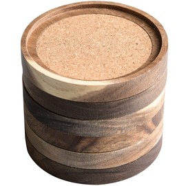 Portavasos de madera de acacia para bebidas, 4.13 pulgadas, juego de 6, absorbentes y aislantes, apilables de corcho, posavasos rsticos para mesa de  