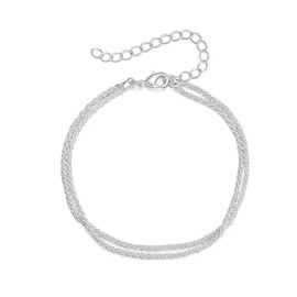 solande Rhodium Plated Sterling Silver Bracelet with Heart Charm, 7 inches (Round, Sterling Silver)
