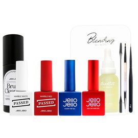 Jello Jello National Examination Marble Gel Top Gel Peel Off Base Gel Nail Brush 8 Piece Set / 젤로젤로 국가고시 마블젤 탑젤 필오프 베이스젤 네일브러쉬 8종 세트