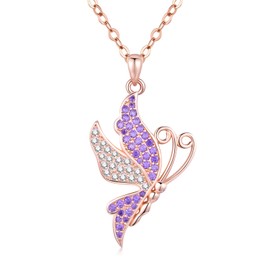 TwoAnts Butterfly Necklace 925 Sterling Silver Full of Zircon Pendant Rose Gold Butterfly Jewelry for Women Girl