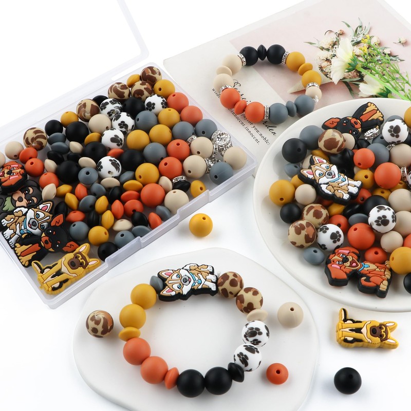 Kovict 100Pcs 12mm 15mm Dog Focal Silicone Beads for Keychain