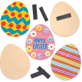 Baker Ross AW219 Easter Egg Wooden Magnets (Pack of 10) Easter Crafts for Kids To Decorate, Personalise and Display