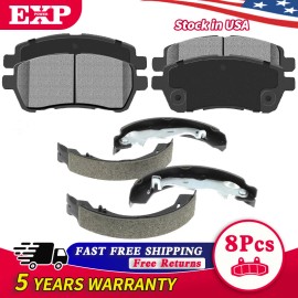 EXPPOWER Front Ceramic Brake Pads + Rear Brake Shoes for 2011 2012 - 2019 Ford Fiesta