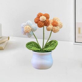 Esyzsss Crochet Flower Bouquet,Knitted Flowers,Cute Handmade Crocheted Flowers,Mini Potted Yarn Woven Puff Flowers,Small Chrysanthemums,Used For Home Office Desktops,Car Decorations,Etc