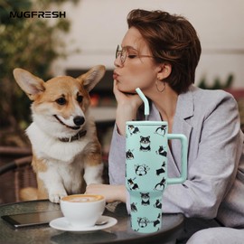 Corgi Tumbler, Corgi Gifts for Corgi Lovers 40 oz Corgi Tumbler with Handle and Straw Cup Holder Friendly Insulated Travel Mug Stainless Steel Water Bottle
