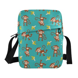 JHKKU Small Shoulder Monkey Banana Messenger Bags Women and Men Mini Adjustable Crossbody Handbag, Travel Portable Purse Phone Passport