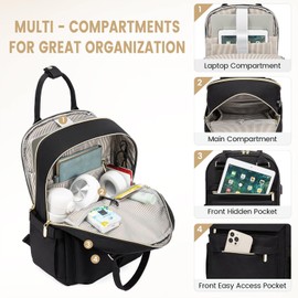 LOVEVOOK School Backpack Womens, 14 Inch Laptop Bags for Girls Work Rucksack with USB Port Waterproof Back Pack for Travel Business College School, Black