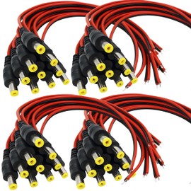 Eaglewatch 40 Pack DC Power Pigtail Male 2.1mm Connector, DC Barrel Jack Tinned Lead 1 Feet Cable 18AWG, 12V-36V, 5A