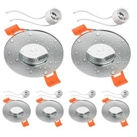 ledscom.de ERID Bathroom Ceiling Mounting Frames for Wet Rooms IP44 Round Matt Aluminium GU10 / MR16 / GU5.3 / 50 mm with GU10 Socket Pack of 6