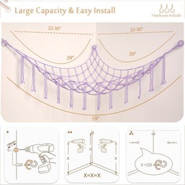 Teddy Hammocks - 1 x Macrame Toy Storage Nets for Stuffed Animals, Corner Hanging Organizers for Kids Bedroom and Playroom Decor