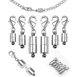 FIVEIZERO Magnetic Necklace Clasp (6pcs, 3 Sizes) - 14K Silver Plated Extra Strong Jewelry Clasps with Lobster Claw, Secure Magnetic Closures for Necklace Extender & Bracelet DIY