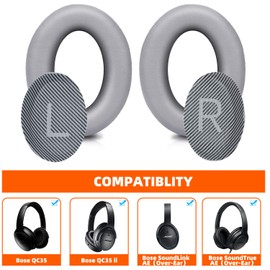 Premium Replacement Ear Pads for Bose QC35 & QC35ii Headphones Made by GEVO- Comfortable Adaptive Memory Foam and Extra Durable - Fits QuietComfort 35 & 35ii / SoundLink 1&2 AE（Over-Ear） (Silver)