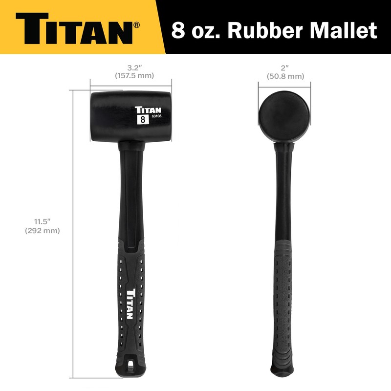 Titan 63130 2-Piece Rubber Mallet Set, Includes 8oz & 16oz