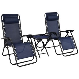 S AFSTAR Zero Gravity Chairs Set of 2, 3 PCS Folding Zero Gravity Lawn Chair Set with Side Table Cup Holders & Adjustable Headrest, Reclining Patio Chairs, Zero Gravity Lounger for Patio Poolside