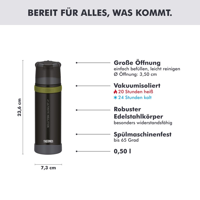 Thermos Mountain Beverage Bottle 0.50 L, Black, Stainless Steel Thermos