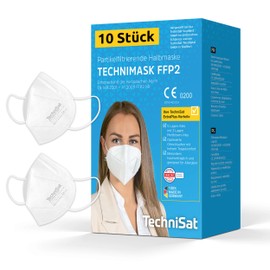 TechniSat Technimask FFP2 Mask - Mouth and Nose Cover, Dermatologically Tested, 5-Layer Disposable Mask Made of High-Quality Fleece, Face Masks Made in Germany, Pack of 10