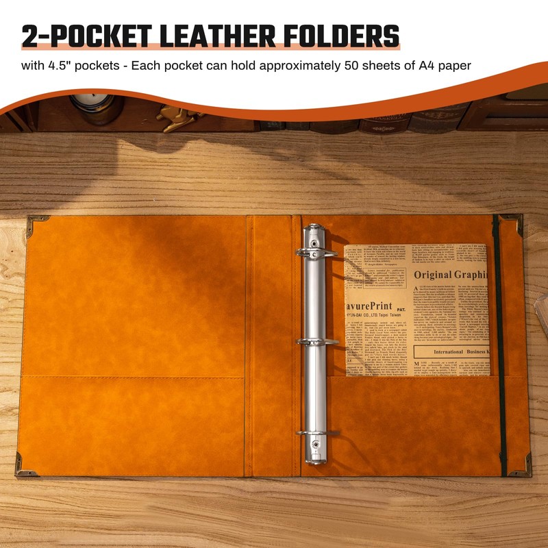Ovesmusl Leather D Ring Binder Fits 8.5"x11" Letter Size Paper,
