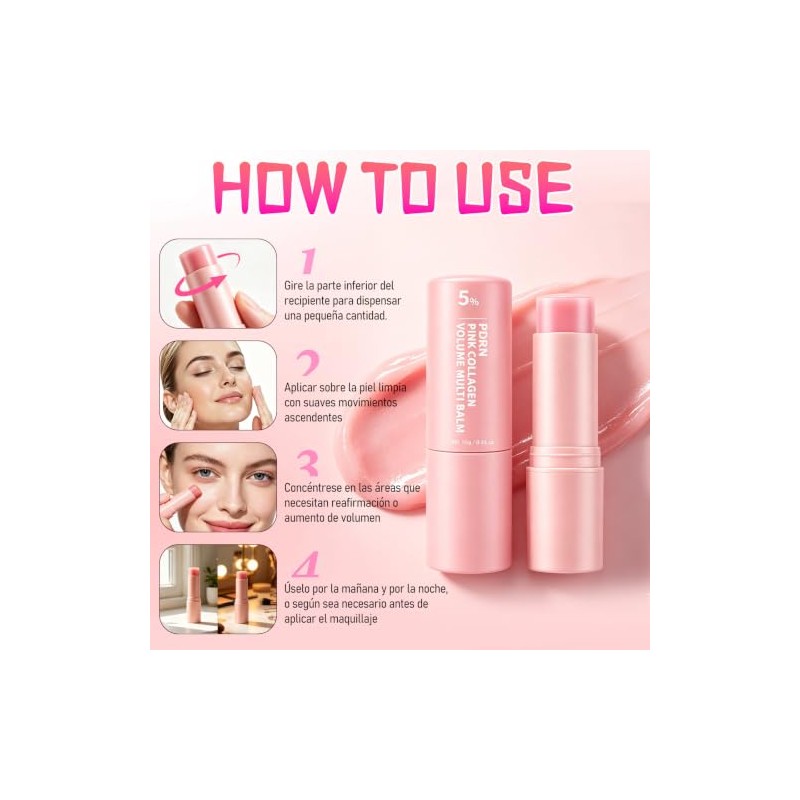 2pcs Pink Collagen Volume Multi Balm Stick Bálsamo Facial Reafirmante