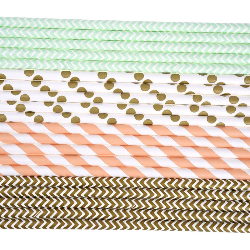 Flower Paper Straws, Organic Paper Straws, Pack of 100, Gold,