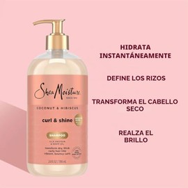 SheaMoisture Coconut & Hibiscus Curl & Shine Champú y Acondicionador para Rizos Saltarines, Control del Encrespamiento, Botellas con Bomba Tamaño Fami