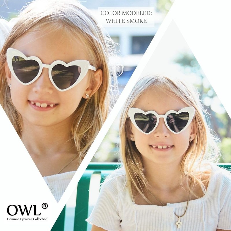 OWL Kids Heart Shaped Sunglasses, Girls Stylish Frames with Tinted