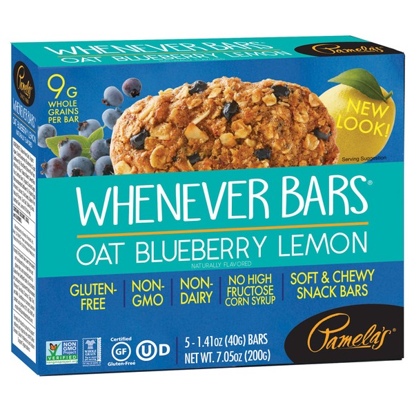 Pamela's Products Gluten Free Whenever Bars, Blueberry Lemon, 5 Count