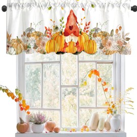 DOTOOMA 54x18 Inches Thanksgiving Pumpkin Gnome Window Treatment Valance Harvest Autumn Short Curtain Kitchen Bathroom Living Room Decorations Polyester Rod Pocket
