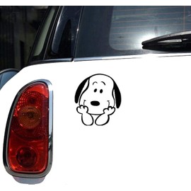 RAINBOW ANIMATED DESIGN 5.5" Tall Snoopy Smiling Head Silhouette Die Cut Decal Sticker for Laptop Car Window Tablet Skateboard - Black Color