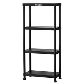 WORKPRO 4-Tier Plastic Storage Shelves, 400lb Capacity Shelving Unit, 51.4" H x 23.9" W x 12" D, Storage Rack for Garage, Home, Pantry, Office, Laundry, Tool-Free Assembly, Black