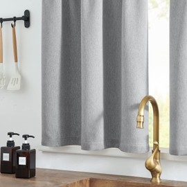TOPICK Faux Linen Kitchen Curtains 36 Inch Length Room Darkening Rustic Textured Curtains Privacy Cafe Curtains Half Window Curtains Set for Cupboard RV Rod Pocket 2 Panels Grey