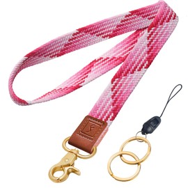Fishent - Collar con llavero, rojo (Strawberry red), clásico, para mujeres y hombres, profesores, soporte de tarjetas de identificación, llavero, billetera y teléfono