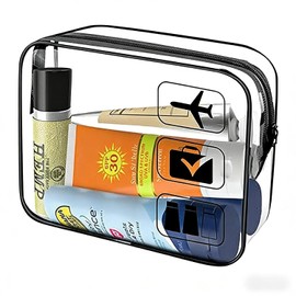 Clear Toiletry Bag TSA Approved Travel Toiletry Bag with Sturdy Zippers, Transparent Waterproof PVC Makeup Bag for Airport Security, Portable Wash Bag for Men Women Travel Essentials
