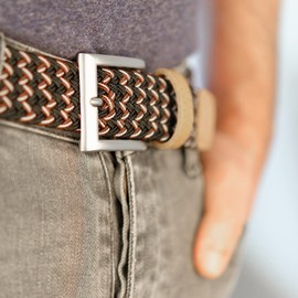 Pierrot Men's Braided Belt, Fabric Belt, Stretch Belt, Braided Belt, Elastic Belt, Golf Belt for Men, Craft Manufacture, black red