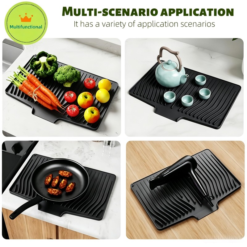 CIEO Silicone Dish Drying Mat for Kitchen Counter, Slope Fast