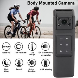 MOUMOUTEN Body Worn Camera, Body Mounted Camera with Back Clip, 1080p WiFi Night Shockproof Driving Recorder, Motion Detection, Black