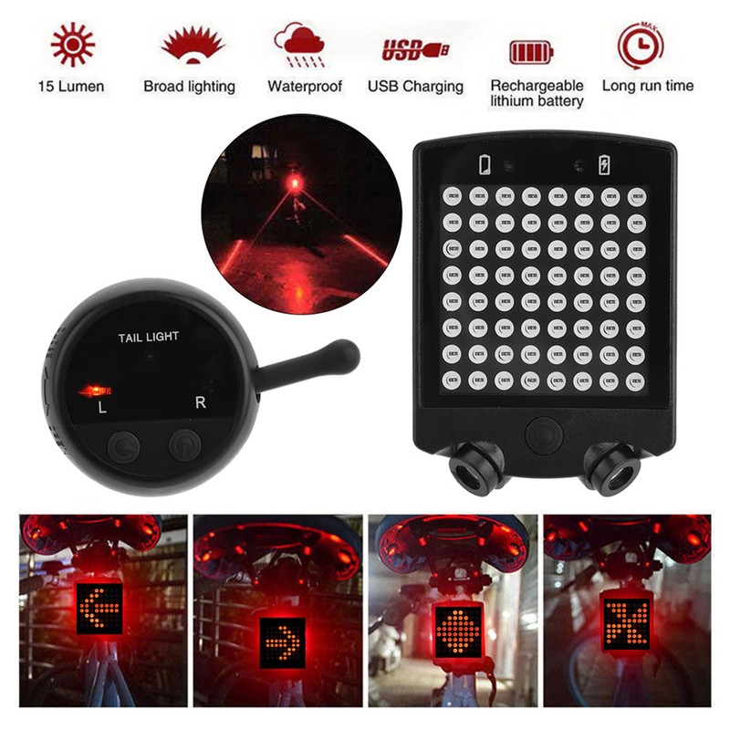 LED Bicycle Bike Turn Signals Rear Tail Warning Light USB