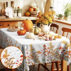 Outdoor Tablecloth Washable Garden Tablecloth Weatherproof Wipe Clean Tablecloth Outdoor Rectangular 110 x 140 cm Autumn Floral Tablecloth Waterproof Tablecloths for Kitchen Dining Room Thanksgiving