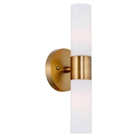 Kira Home Duo 14" Modern Wall Sconce with Frosted Glass Shades, for Bathroom/Vanity, Warm Brass Finish