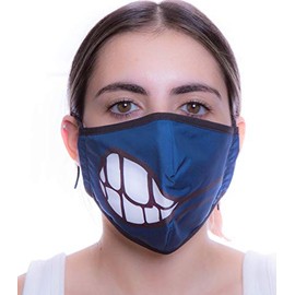 Headmost Comfymask 3 Layer Large Fabric Facemask: Water Repellent, Washable, Breathable & Toggle Adjustable Face Mask (Navy Smile)