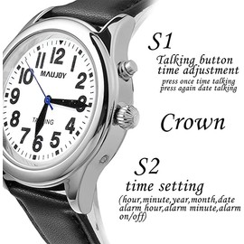 MAUJOY Large and Clear Women's Talking Watch for Blind, Visually Impaired or Elderly, Speaks The Time, Date or Alarm Time (Black)