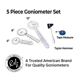 EMI EGM-650 5 Piece Physical Therapy Set - Goniometer 12 inch, 8 inch, 6 inch, Taylor Hammer, & Tape Measure