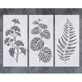 GSS Designs Wall Art Green Leaf Painting Wall Stencil (3 Pack) - Plants Stencils for Painting on Wall Canvas Furniture Floor Fabric(8x17Inch) - Reusable Stencils Template for Artwork Painting (SL-080)