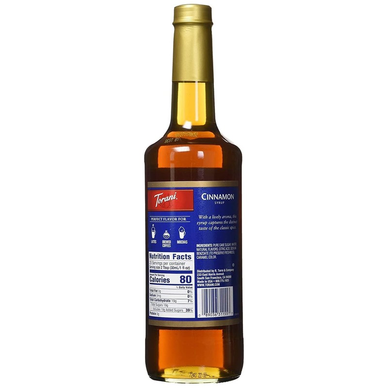 Torani Coffee Syrup, Cinnamon Flavored Syrup for Drinks, Pump Included,