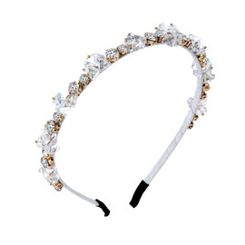 FOXNOV カチューシャ 手作り ヘアバンド ホワイトクリスタル＆ラインストーン 上品な輝き 痛くない高弾性 可愛い 花びら 髪飾り シンプル 華やか おしゃれ ビジュー 女性 ヘアアクセサリー