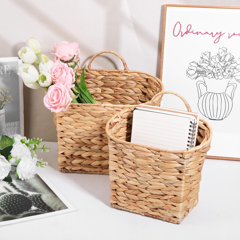 Set of 2 Woven Hanging Wall Basket for Organizing and