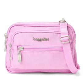 Baggallini Triple Zip Small Crossbody Bag for Women - 8x6 inch Convertible Fanny Pack Belt Bag - Lightweight Water-resistant